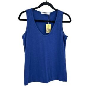NWT PERUVIAN CONNECTION Basic Blue Scoop Neck Sleeveless Cotton Tank Top Size XS
